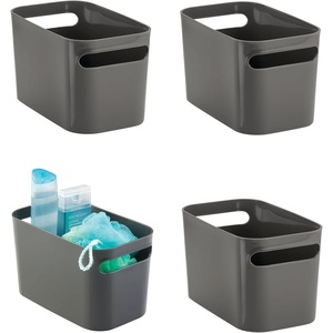 image:imagemDesign Deep Plastic Bathroom Vanity Storage Bin with Handles  Organizer for Hand Soap Body Wash Shampoo Lotion 4 Pack  Charcoal Gray