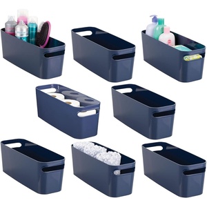 image:imagemDesign Large Plastic Storage Bin with Handles for Bathroom Cupboard Cabinet Under Sink or Counter Holds Toilet Paper Hair Tools Makeup Accessories 16 Long Aura Collection 8 Pack Navy Blue