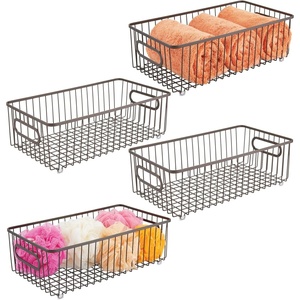image:imagemDesign Metal Bathroom Storage Organizer Basket Bin  Farmhouse Wire Grid Design  for Cabinets Shelves Closets Vanity Countertops Bedrooms Under Sinks  Large 4 Pack  Bronze