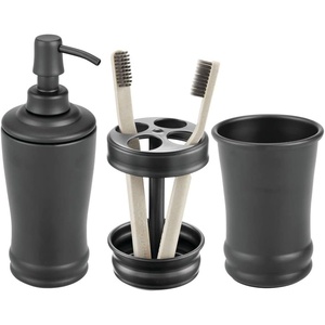 image:imagemDesign Metal Bathroom Vanity Countertop Accessory Set  Includes Refillable Soap Dispenser Divided Toothbrush Stand Tumbler Rinsing Cup Vivi Collection Set of 3 Matte Black