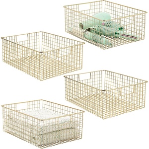 image:imagemDesign Metal Wire Bathroom Storage Basket Organizer with Handles  Organize MasterGuest Bathrooms Linen Hallway or Entryway Closets Bedroom Laundry Room Concerto Collection 4 Pack Soft Brass