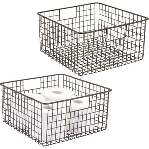 image:imagemDesign Metal Wire Bathroom Storage Basket Organizer with Handles  Organize MasterGuest Bathrooms Linen Hallway or Entryway Closets Bedroom Laundry Room Concerto Collection  2 Pack  Bronze