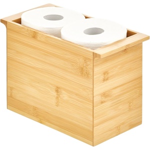 image:imagemDesign Natural Bamboo Bathroom Toliet Roll Holder Storage Organizer Basket Bin Use in Bathroom On Toilet Tanks  Builtin Handles  Holds 4 Rolls of Toilet Paper  Natural