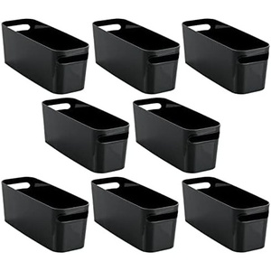 image:imagemDesign Plastic Bathroom Bin with Handles  Storage Organizer for Vanity Countertop  Hold Soap Body Wash Shampoo Lotion Conditioner Hand Towels  Aura Collection  8 Pack  16 Long Black