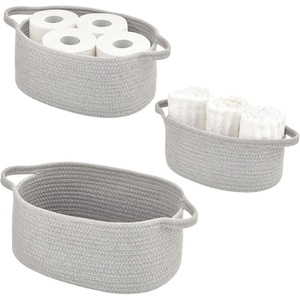 image:imagemDesign Rustic Casual Woven Cotton Rope Bathroom Basket with Handles  Storage Organizer Set for Countertop Floor Closet or Vanity  Holds Toilet Paper Towels or Magazines  Set of 3 Gray