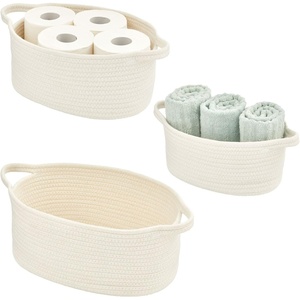 image:imagemDesign Rustic Casual Woven Cotton Rope Bathroom Basket with Handles  Storage Organizer Set for Countertop Floor Closet or Vanity  Holds Toilet Paper Towels or Magazines  Set of 3 White