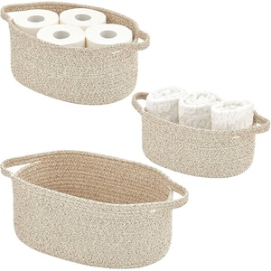 image:imagemDesign Rustic Casual Woven Cotton Rope Bathroom Basket with Handles  Storage Organizer Set for Countertop Floor Closet or Vanity  Holds Toilet Paper Towels or Magazines  Set of 3 Brown