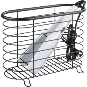 image:imagemDesign Stainless Steel Hair Dryer and Flat Iron Holder Storage Organizer Bin for Living Room Bathroom Guest Room Holds Hair Dryer Brush Curling Iron Straightener Omni Collection  Matte Black