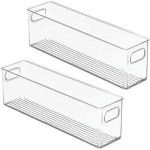 image:imagemDesign Plastic Bathroom Organizer  Storage Holder Bin with Handles for Vanity Cupboard Cabinet Shelf Linen or Hallway Closets Holds Styling Tools Beauty Products or Toiletries  2 Pack  Clear