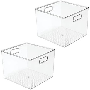 image:imagemDesign Deep Plastic Stackable Storage Organizer Container Bin Hallway Bedroom Linen Coat and Entryway Closet Organization  Holds Clothing Blankets Accessories  Ligne Collection  Clear10 x 10 x 8 Pack of 2