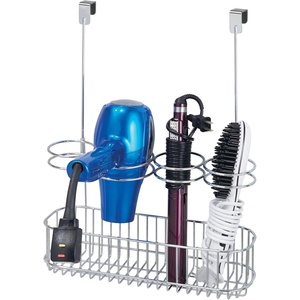 image:imagemDesign Metal Bathroom Storage Tool Organizer Accessory Basket Tray  Hang Over Cabinet Door  Storage for Hair Dryer Straightener Curling Iron amp Hair Styling Products  Concerto Collection  ChromeChrome