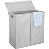 image:imagemDesign Extra Large Upright Double Laundry Hamper Basket with Hinged Lid and Handles  Portable and Foldable for Compact Storage in Baby Nursery Kid Bedroom Playroom  GrayWhite Polka Dots