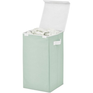 image:imagemDesign Large Upright Laundry Hamper Basket with Hinge Lid and Attached Handles  Foldable for Compact Storage in Bedroom Bathroom Laundry Room Apartment Dorm  Jane Collection  Mint GreenWhite