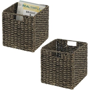 image:imagemDesign Set of 2 Storage Basket  Foldable Water Hyacinth Storage Box  Basket Storage Unit for Storing Clothes Toys or Magazines  Features Wickerwork Pattern  Black