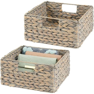 image:imagemDesign Storage Box in Set of 2  Braided Water Hyacinth Basket  Ideal Storage Accessory for Organization in a Shelf  Grey