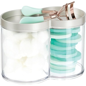 image:imagemDesign Plastic Canister Jar Organizer Set with Storage Lid  Home Decor Holder for BathroomRestroom Vanity Countertop Cabinet  Holds Cotton Balls Soap Lumiere Collection ClearMatte SatinClearSatin