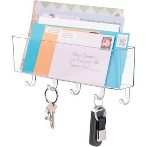 image:imagemDesign Plastic Wall Mount Mail and Key Holder with 5 Hooks Hanger Rack Shelf for Home Entryway Mudroom Kitchen Hold Letters Cards Magazines Coats Umbrellas Ligne Collection  ClearClear