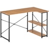 image:imagemDesign Large LShape Home Office Corner Desk with Shelves  Space Saving Computer or Writing Desk Modern Simple Style PC Work Table  Sturdy Black Metal FrameNordic Walnut Wood Top