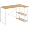 image:imagemDesign Large LShape Home Office Corner Desk with Shelves  Space Saving Computer or Writing Desk Modern Simple Style PC Work Table  Sturdy White Metal FrameLight Natural Wood Top