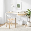 image:imagemDesign Metal amp Wood Sturdy Home Office Desk with Righthand Drawer  Computer Desk Home Office Writing Small Desk Modern Simple Style PC Table  White Metal FrameLight Natural Wood Top