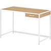 image:imagemDesign Metal amp Wood Sturdy Home Office Desk with Righthand Drawer  Computer Desk Home Office Writing Small Desk Modern Simple Style PC Table  White Metal FrameLight Natural Wood Top