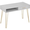 image:imagemDesign MetalWood Modern Minimalist Computer Desk  Computer Table with Drawer with Storage Cubby and Hairpin Legs  Small Work Desk for Home Office Study  GraySoft Brass