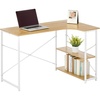 image:imagemDesign Large LShape Home Office Corner Desk with Shelves  Space Saving Computer or Writing Desk Modern Simple Style PC Work Table  Sturdy White Metal FrameLight Natural Wood Top