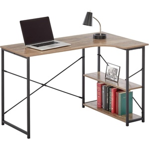 image:imagemDesign Large LShape Home Office Corner Desk with Shelves  Space Saving Computer or Writing Desk Modern Simple Style PC Work Table  Sturdy Black Metal FrameGray Wash Wood Top