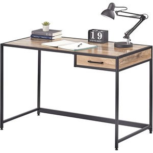 image:imagemDesign Metal amp Wood Sturdy Home Office Desk with Righthand Drawer  Computer Desk Home Office Writing Small Desk Modern Simple Style PC Table  Black Metal FrameGray Wash Wood Top