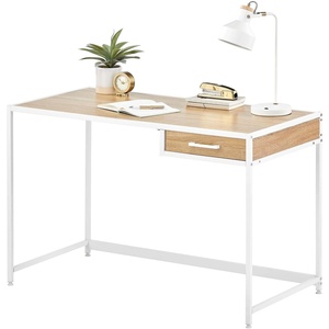 image:imagemDesign Metal amp Wood Sturdy Home Office Desk with Righthand Drawer  Computer Desk Home Office Writing Small Desk Modern Simple Style PC Table  White Metal FrameLight Natural Wood Top