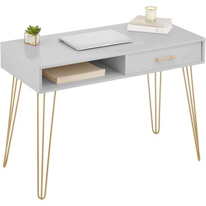 image:imagemDesign MetalWood Modern Minimalist Computer Desk  Computer Table with Drawer with Storage Cubby and Hairpin Legs  Small Work Desk for Home Office Study  GraySoft Brass